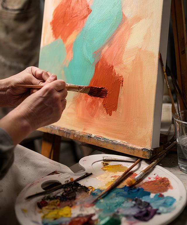 Hands adding terracotta brushstrokes to a guided evening painting in Dublin
