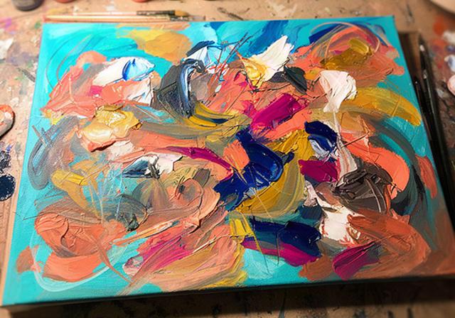 Bright acrylic abstract painting created during a small group evening class in Dublin